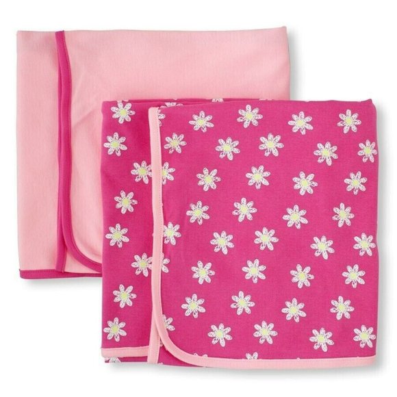 Baby Girls Swaddle Blankets 2-PK 34" x 34" NEW Pink Flower Floral Prints - Picture 1 of 1